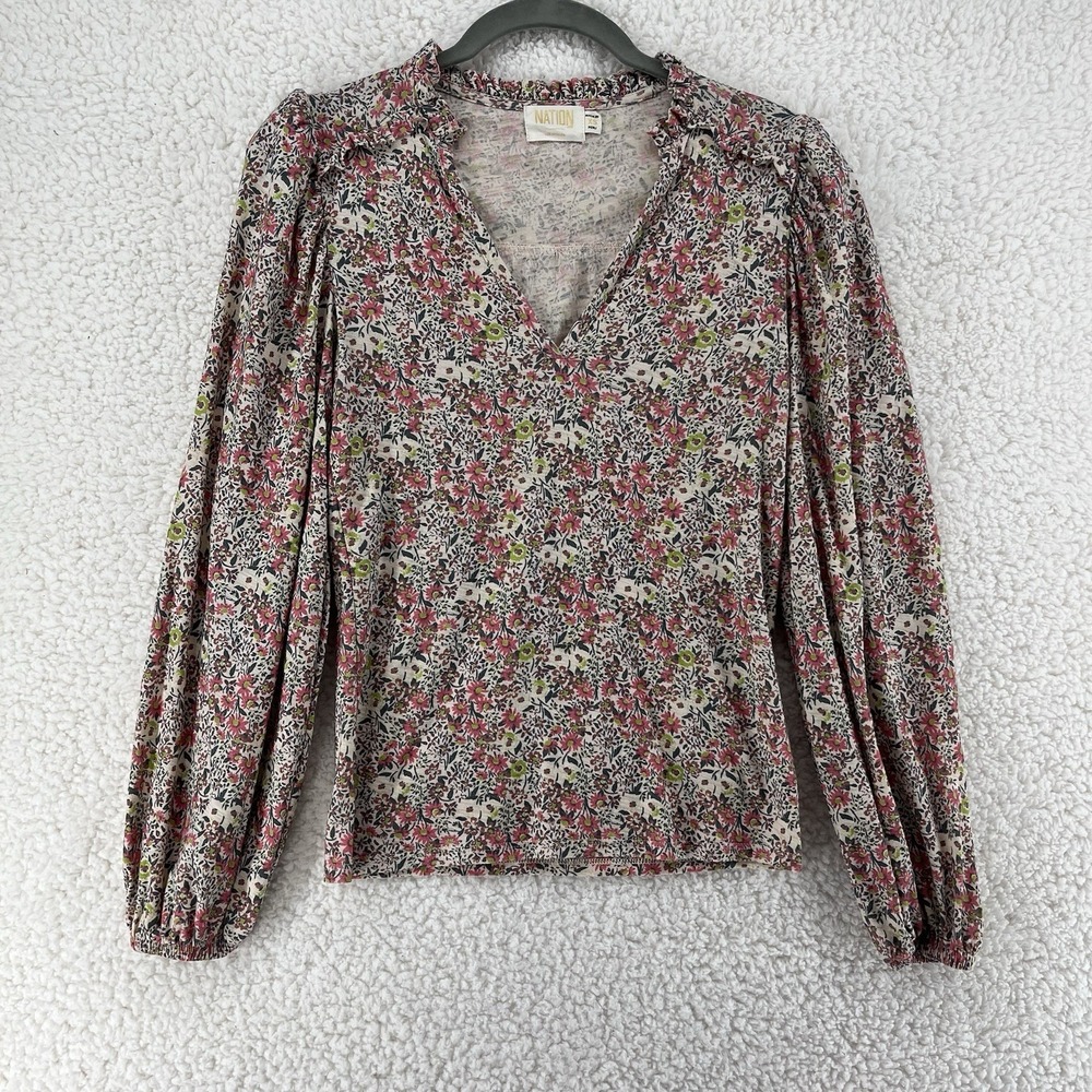 Nation Ltd‎ Claudine Yoked Tee Size XS Superbloom Bohemian Cottagecore Peasant